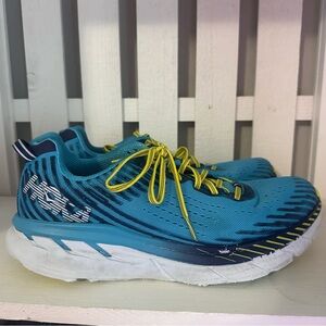 HOKA One One Running Shoes Blue Yellow Mens 12.5 Athletic Sneakers